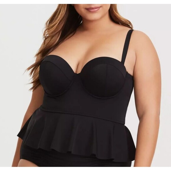 Torrid Other - Torrid Underwire Peplum Tankini Bikini Swim Top ONLY Black Plus Size 2 2X *Read*